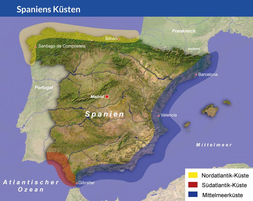 Karte Spaniens Küsten