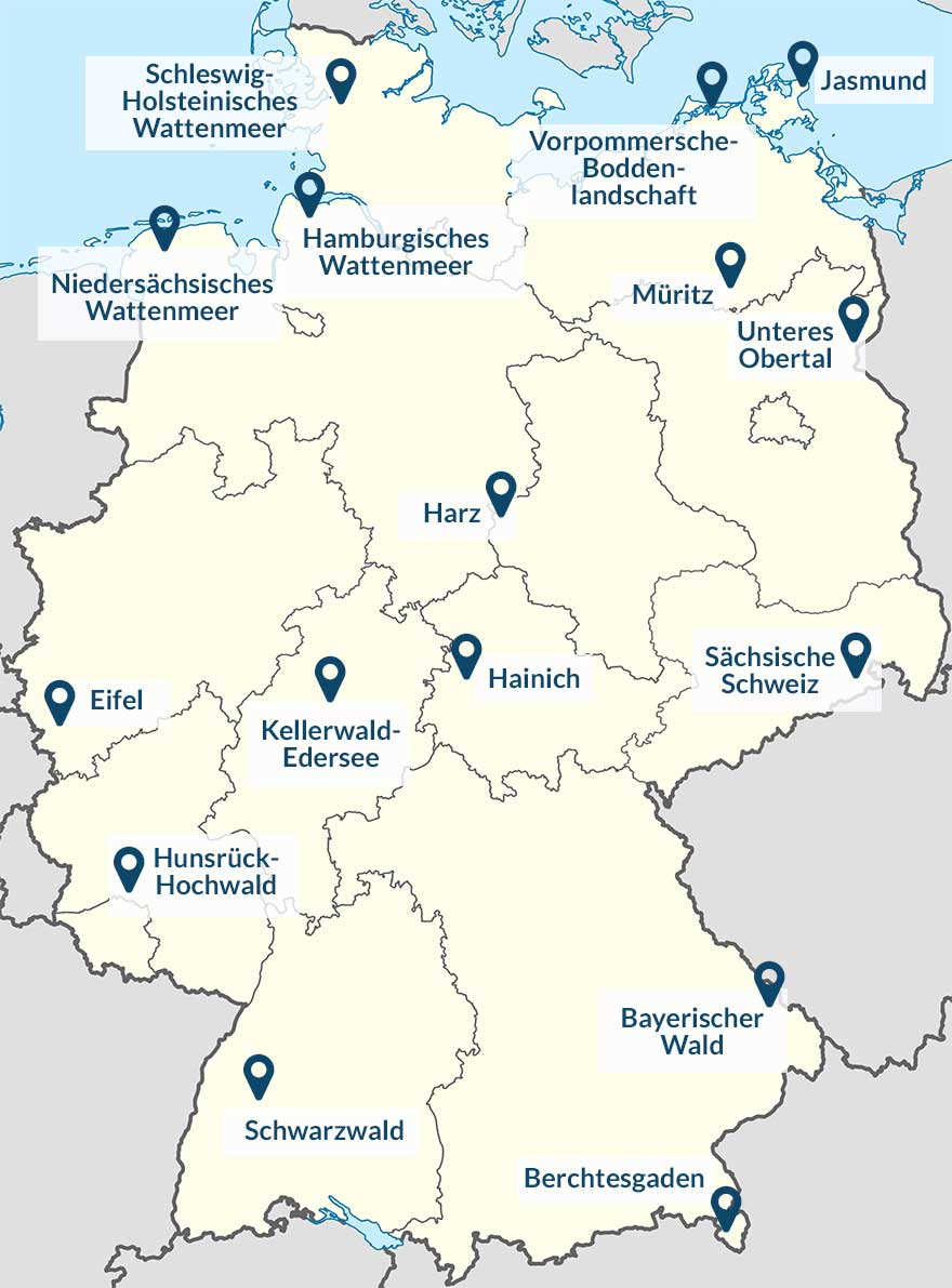 Karte mit Deutschlands Nationalparks