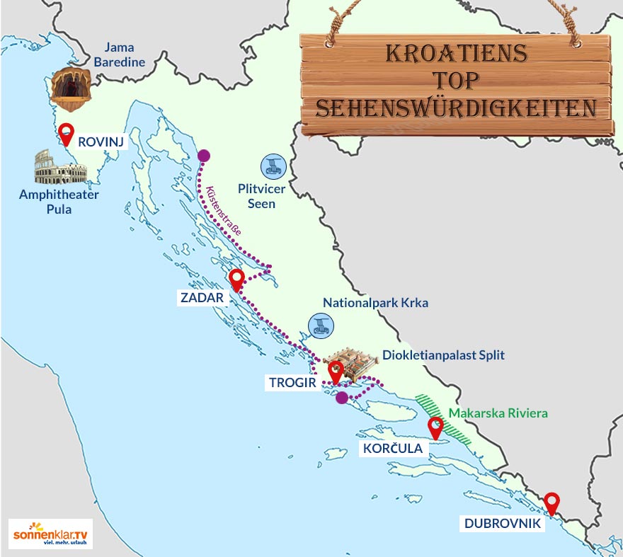 Karte Kroatien Sehenswürdigkeiten