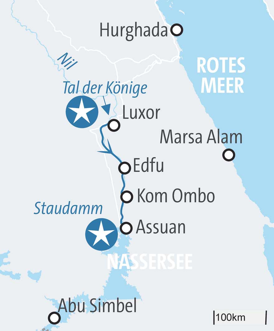 Karte Route Nilkreuzfahrt
