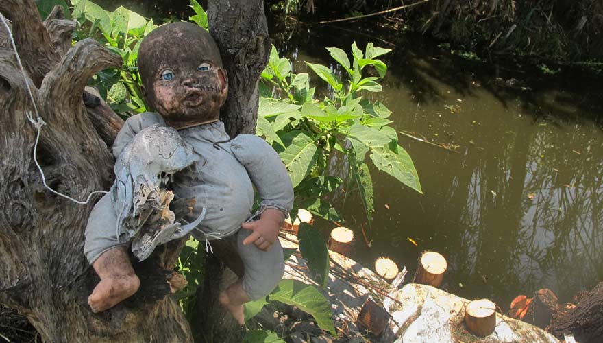 Gruselige Puppe auf Isla de las Munecas in Mexiko