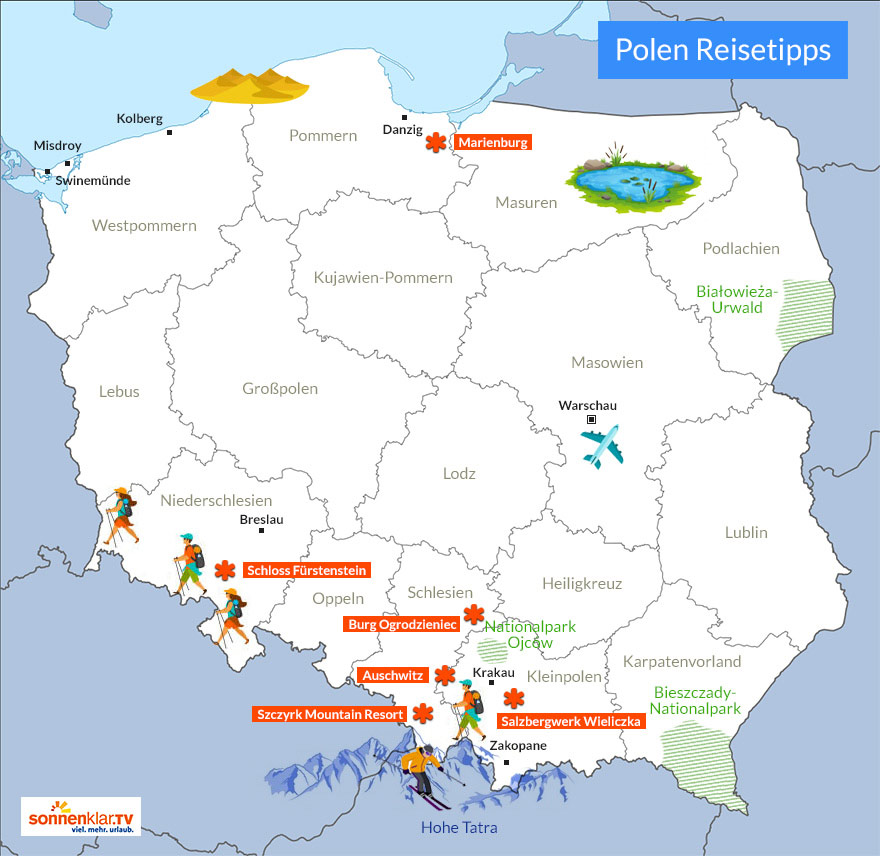 Karte Polen Reisetipps und Sehenswürdigkeiten