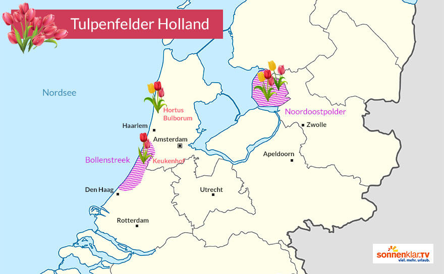 Karte Tulpenfelder Holland