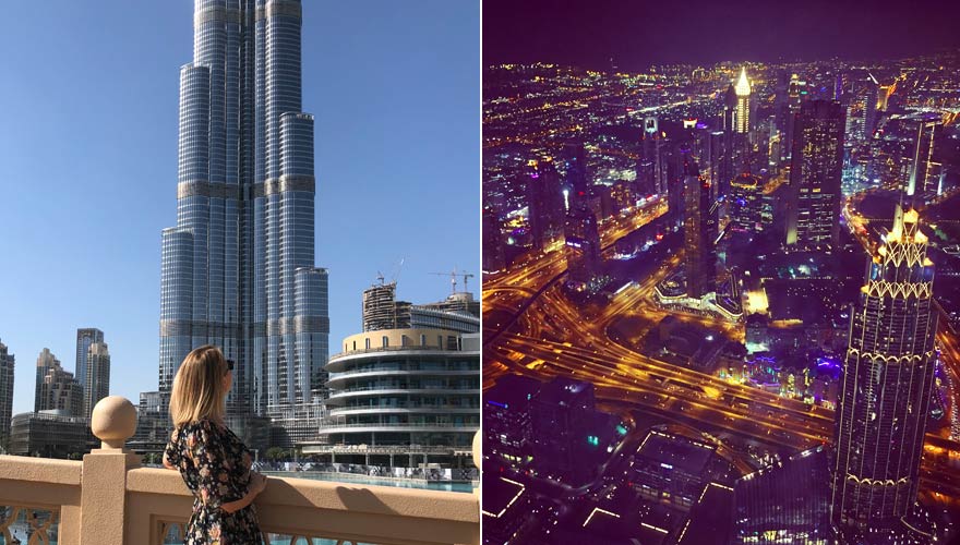 Burj Khalifa mit Aussicht in der Nacht