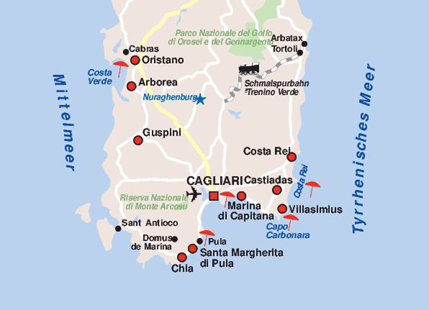 Karte Sardinien Süden