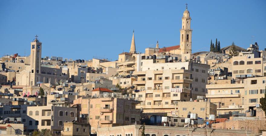 Die Stadt Bethelem im Westjordanland mit Kirchen