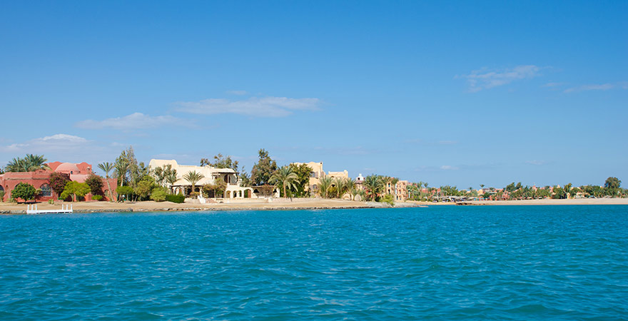 Blick auf die Lagunenstadt El Gouna am Roten Meer in Ägypten