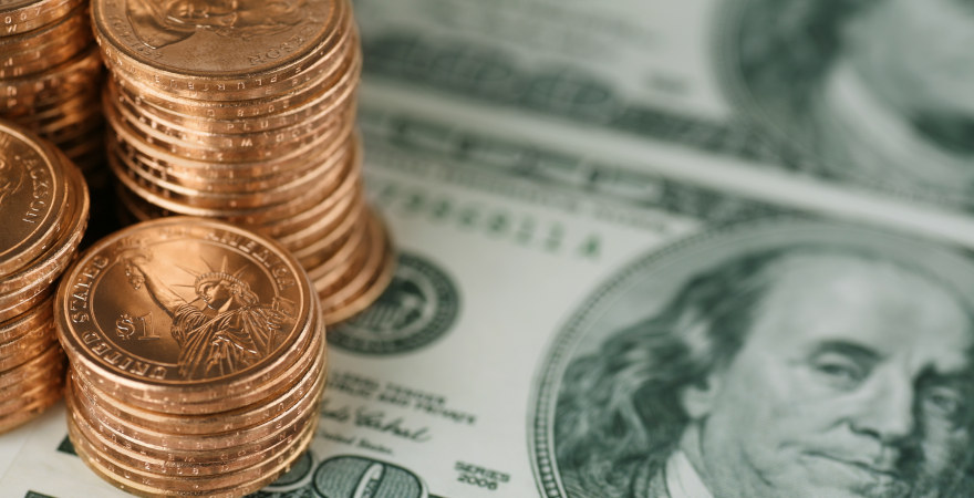 Münzen und Geldscheine US Dollar