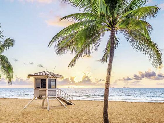 Fort Lauderdale Strand mit Häusschen und Palmen