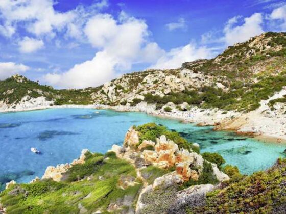 Bucht mit Booten La Maddalena auf Sardinien in Italien