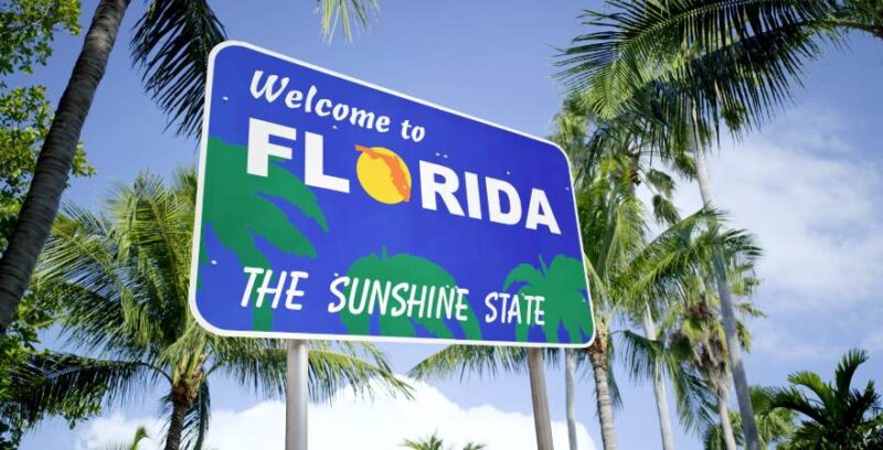 Florida Schild mit Aufschrift Welcome to Florida - the sundshine State