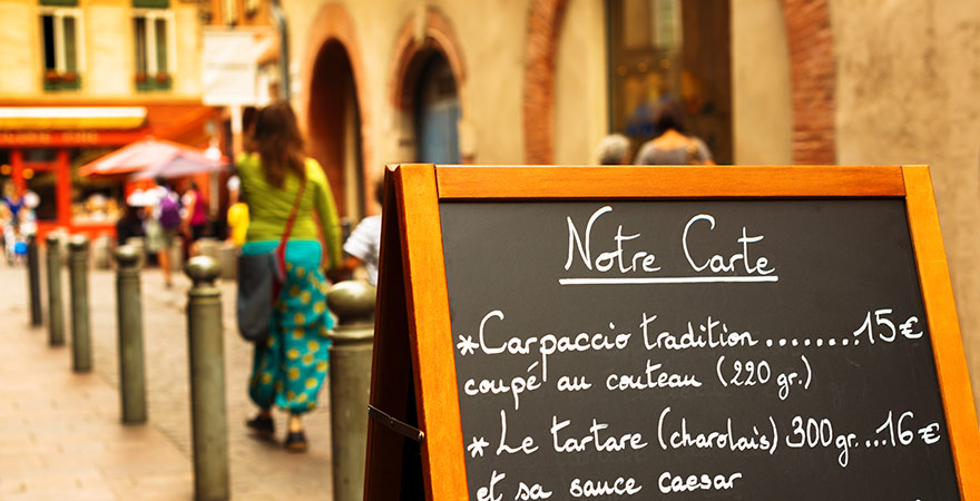 Menütafel in einem Restaurant in Lyon