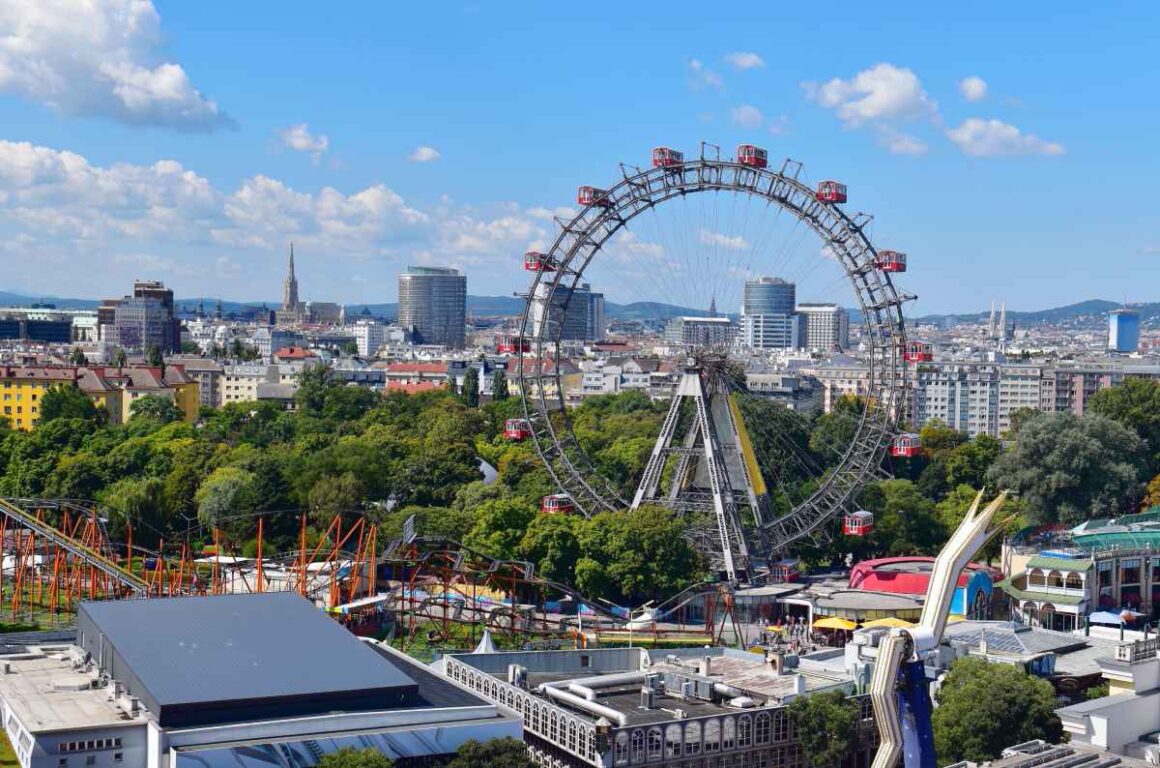 Wien Skyline mit Riesenrad am Prater