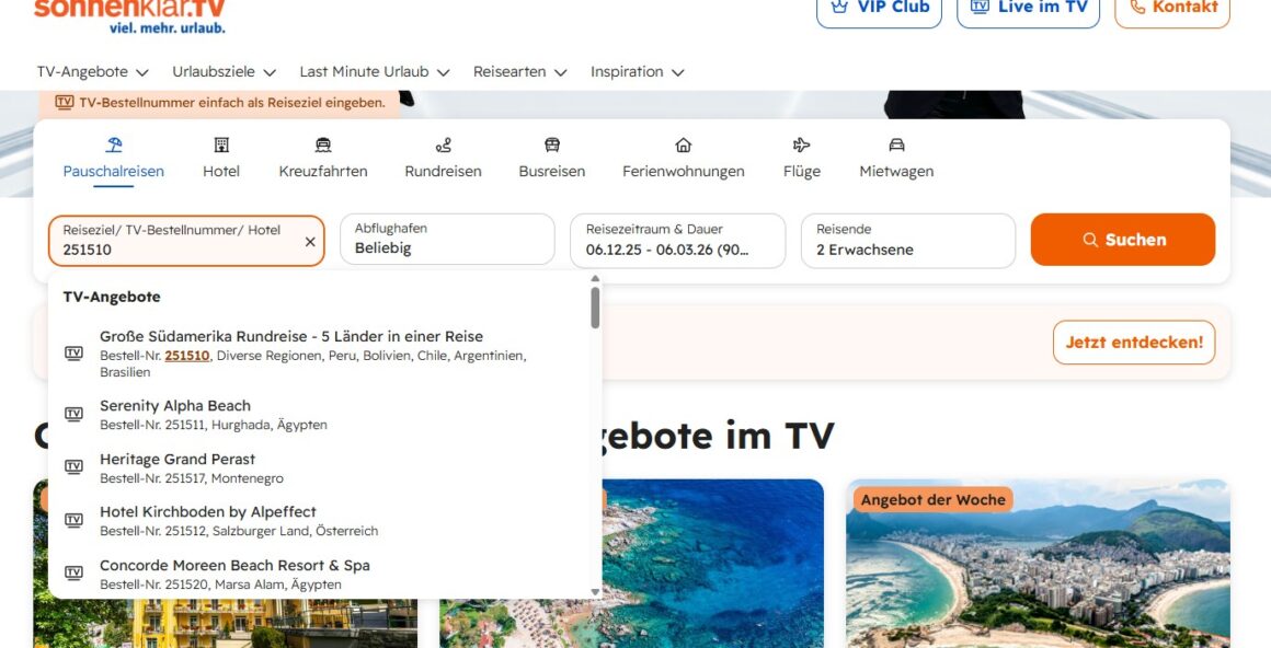 sonnenklarTV screenshot quicksearch bestellnummer eingabe