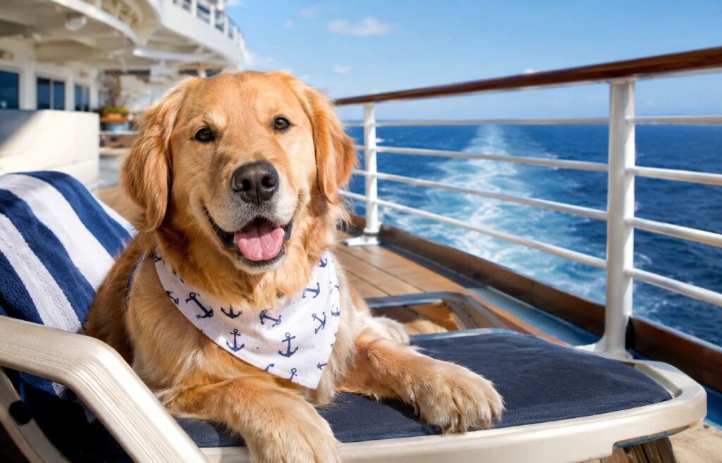 Vierbeiniger Crew-Star bei Royal Caribbean: Golden Retriever „Dolly“ wird Chief Dog Officer Ein Golden Retriever auf Liege auf einem Kreuzfahrtschiff